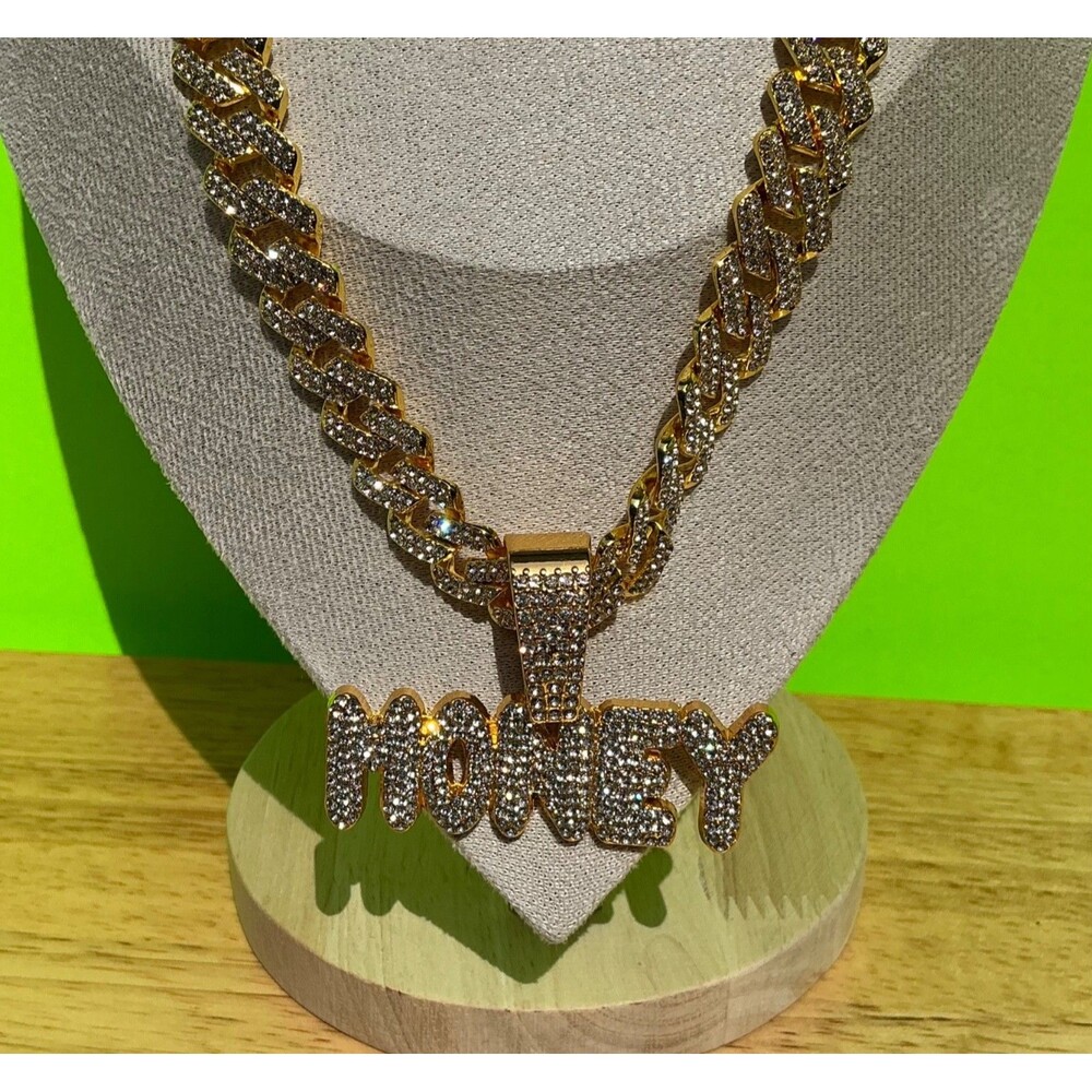 New Money Pendant Necklace Bracelet Lot Christian Hip Hop Iced 20” CZ Punk Chain